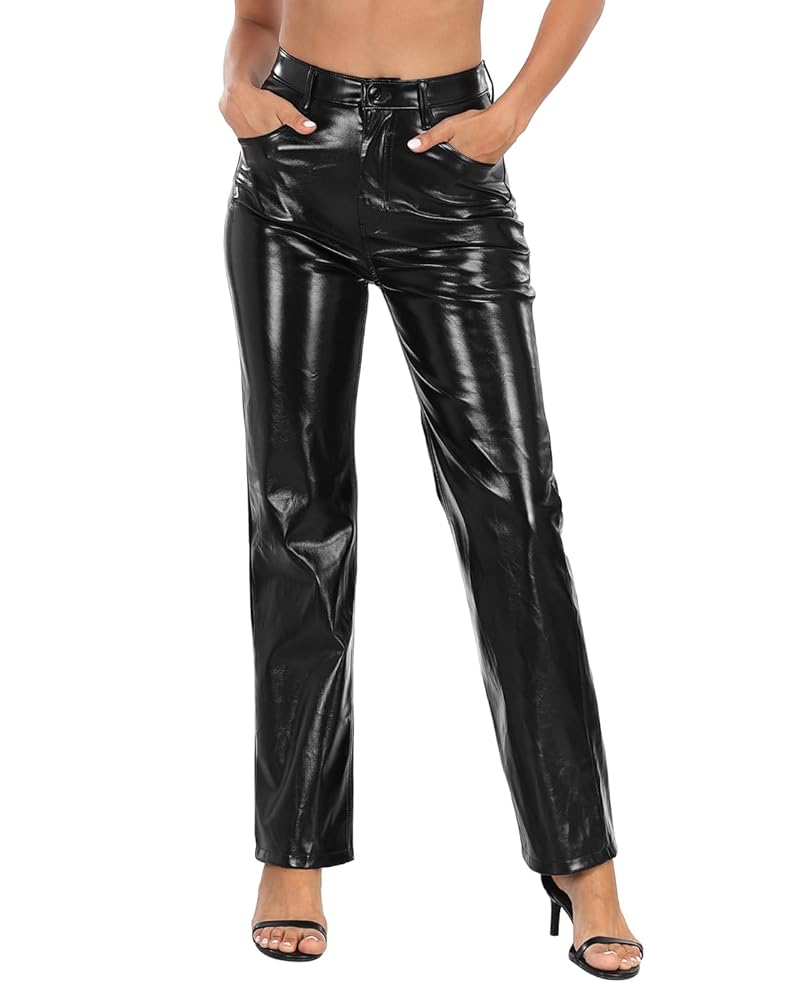 Amazon.com: HDE Women's Shiny Metallic Faux Leather Pants